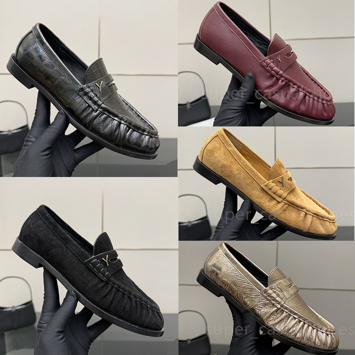 Chaussures de créateurs classiques hommes femmes mocassins marron chaussures habillées en daim qualité mocassins logo en métal dame chaussures dé