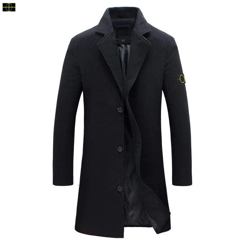 New style stones men's woolen suit trench coat, warm and comfortable pure color trench coat, islands men's long-sleeved single-breasted la