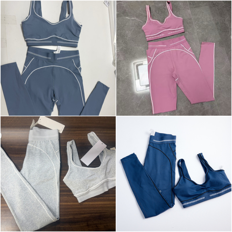 0405 Femmes Yoga tenue costumes 2 pièces ensembles pantalons longs gilet soutien-gorge Leggings exercice près du corps hauts sans manches Sport g