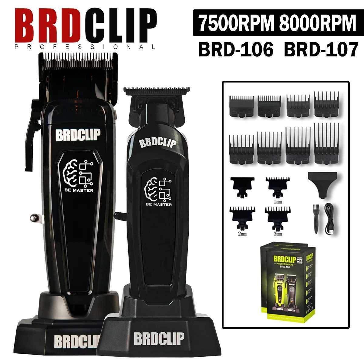 BRDCLIP Professional Hair Clipper 106 7500RPM Electric Cordless Trimmer 107 8000RPM DLC Blade with Charging Base Mens BarberT251217-image-1089239124