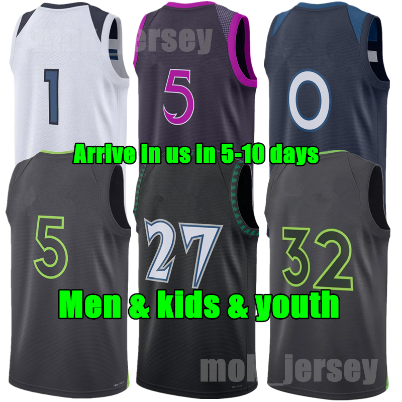 Custom Men 5 Anthony Edwards Rudy Gobert Karl-Anthony Towns Basketball Jersey Naz Reid Timberwolve DAngelo Russell Wendell Moore Jr. Jaden McDani-image-946539788