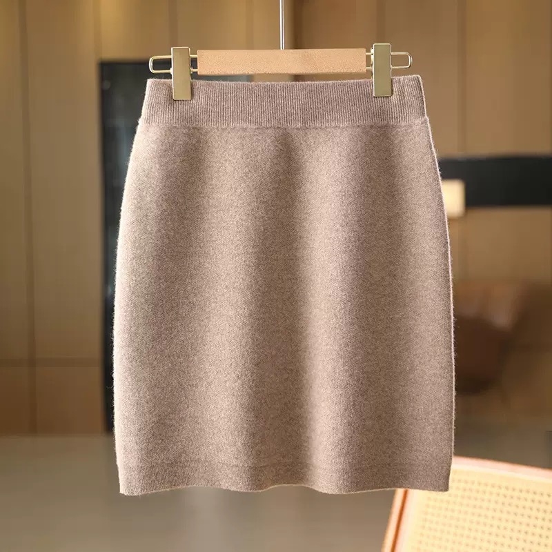 127 Autumn-Winter Fashion Casual Wool A-line Short Skirt Midi Dress-image-1088719863