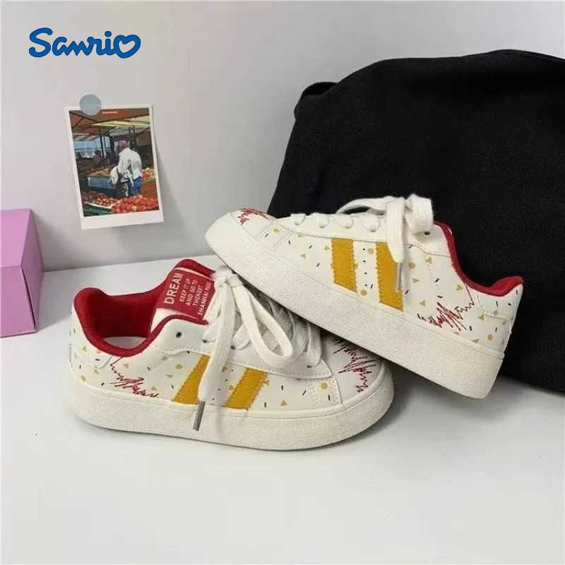 Sanrio NEW Red Big Head Canvas Shoes Womens Ultra Soft Thick Bottom Wear Resistant Spring New Style Flat Laced Adult Sneakers H251217