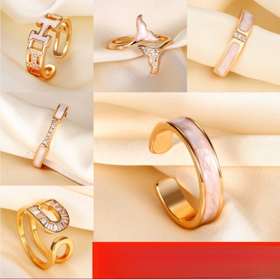 TikTok Hot-Selling Light Luxury Style Korean Fashion Elegant Micro-Inlaid Luxury Jewelry Full Diamond Mother-of-Pearl Ring for Women High-End Non-Fa