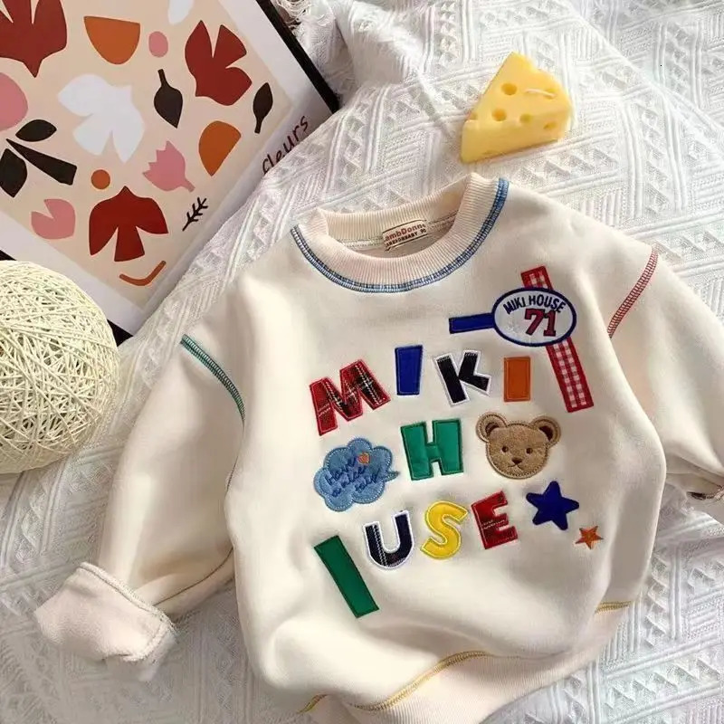 Girls Hoodie Kids Boys Girls pullover Thin Sweater Autumn And Winter Label Embroidery Japanese Baby Loose Childrens Top Crew Neck Sweatshirt
