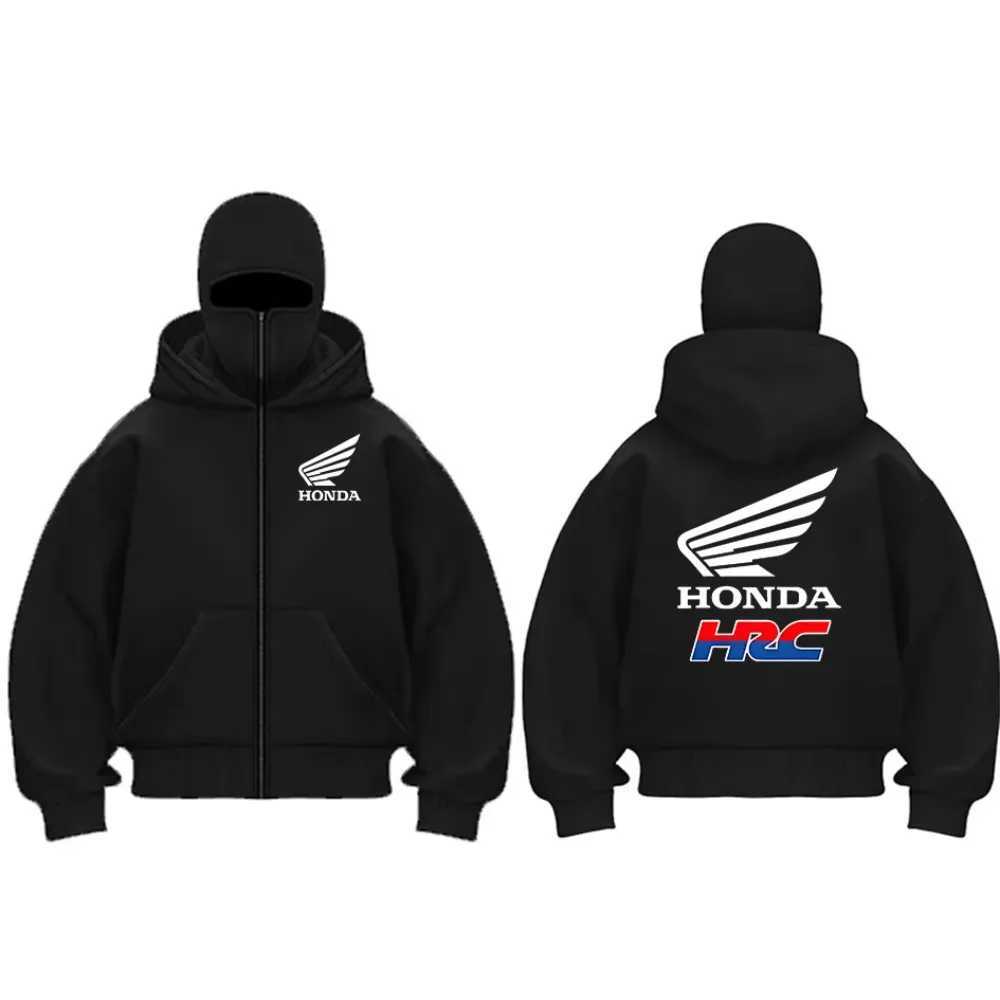 Motorcycle Jacket Hoodie Honda Wing Print Double Hood Masked Sweatshirt Pullover Motorcycle Jacket Fashion Mens Clothing H251218