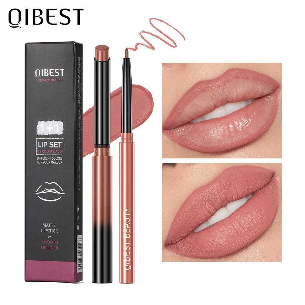 QIBEST 2pcs Lipstick Lipliner Pen Set Matte Nude Lip Liner Pencil Waterproof Long Lasting Lipstick Pen Contour Makeup For Women G251218-image-1088877432