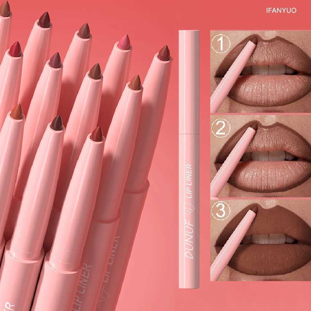 DUNUF 12 Color Velvet Matte Lipliner Pencil Waterproof Non-stick Cup Lipstick Nude Pink Lip Liner Outline Lips Contour Makeup G251218-image-1088877200