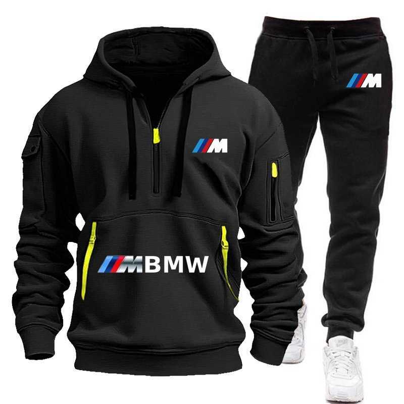 2025 New Spring and Autumn BMW Mens Multi-Pocket Zipper Jacket Sweatpants Two-Piece Set for Jogging Leisure and Fitness L251217DKEY