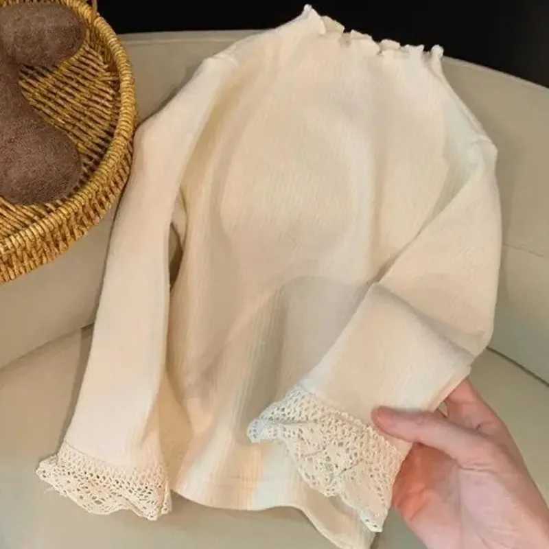 Kids Girls Shirt Spring Autumn Lace Long Sleeves T-shirt Top Childrens Clothing Baby Elegant Solid Color Undercoat Versatile C251218-image-1088917845