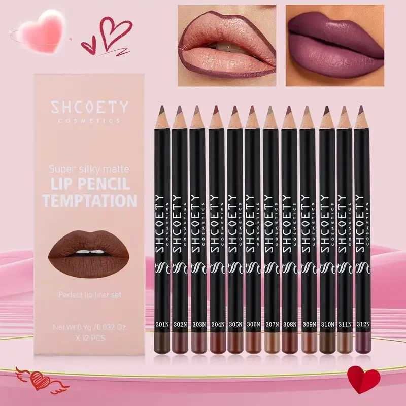 12pcs Professional Lip Liner Pens Set 12 Colors Matte Non-Stick Nude Lipstick Pencils Long-Lasting Moisturizing Lip Makeup Kit G251218-image-1088874847