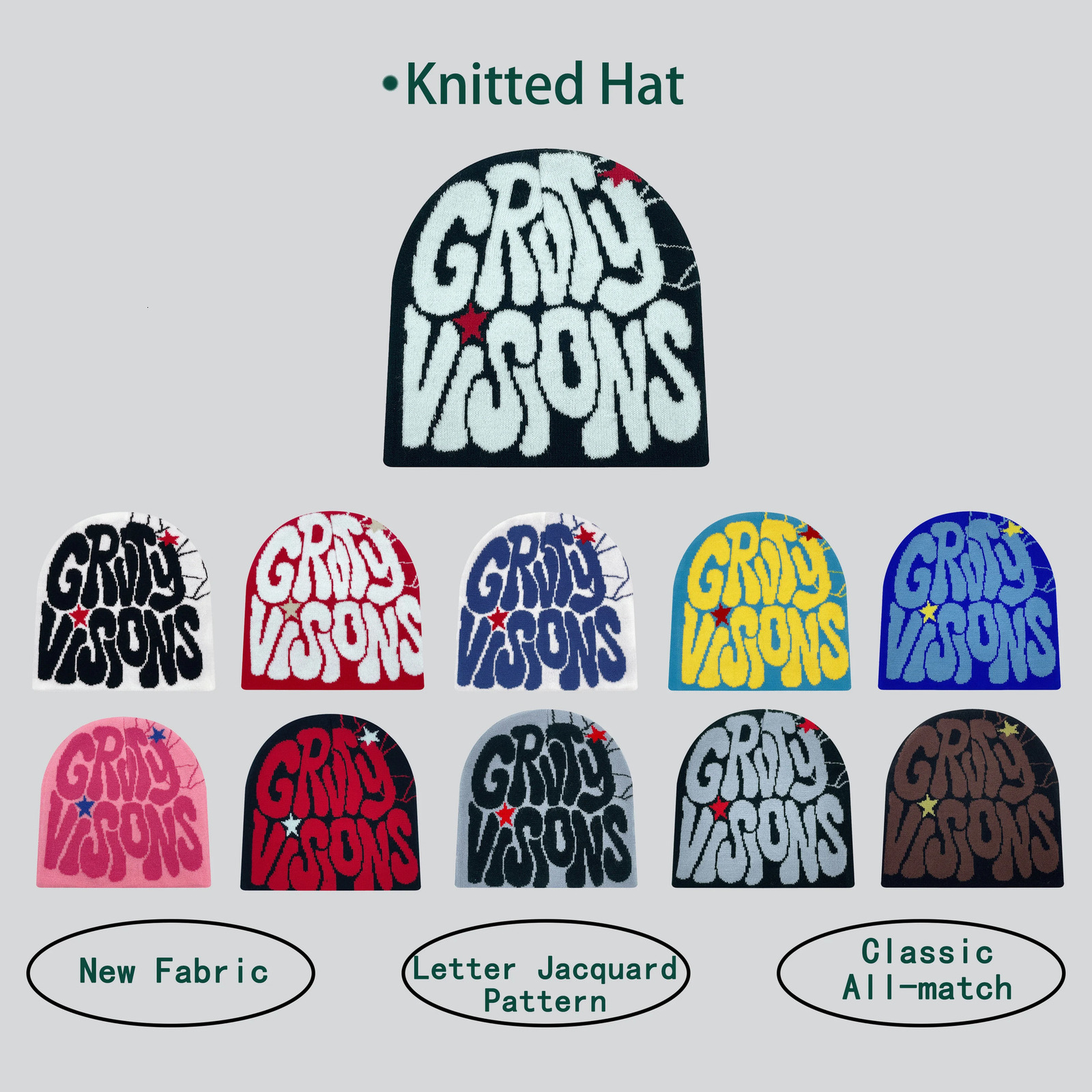 1PCS European and American acrylic material GR letter jacquard outdoor fashion knitted hat for men women beanie 251218