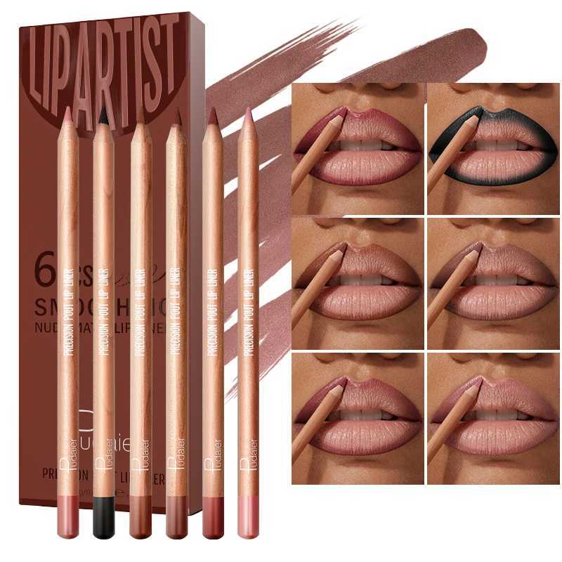 6pc Long Lasting Brown Matte Lip Liners Gift Set Assorted Shades Smooth Contouring Easy To Apply Lip Pencils For Perfect Lips G251218-image-1088873806