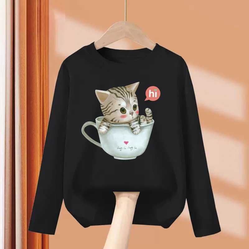Aimi Lakana Kids Kitty Cat T-Shirt Baby Girls Long Sleeve Tops Cute Print Clothes Spring Autumn Cotton Tees 3T-14T C251218-image-1088918099