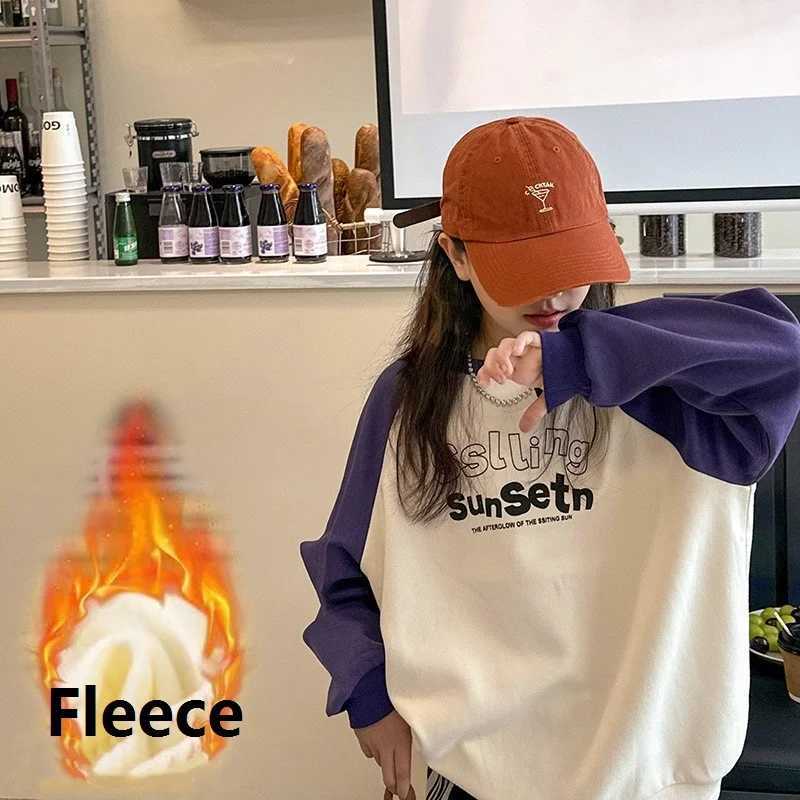 Winter Girls Loose Contrast Prints Warm Fleece Lined Basic Sweatshirt School Kids Track Pullover Tops Child Work Jumper 5-16 Yrs C251218-image-1088918107