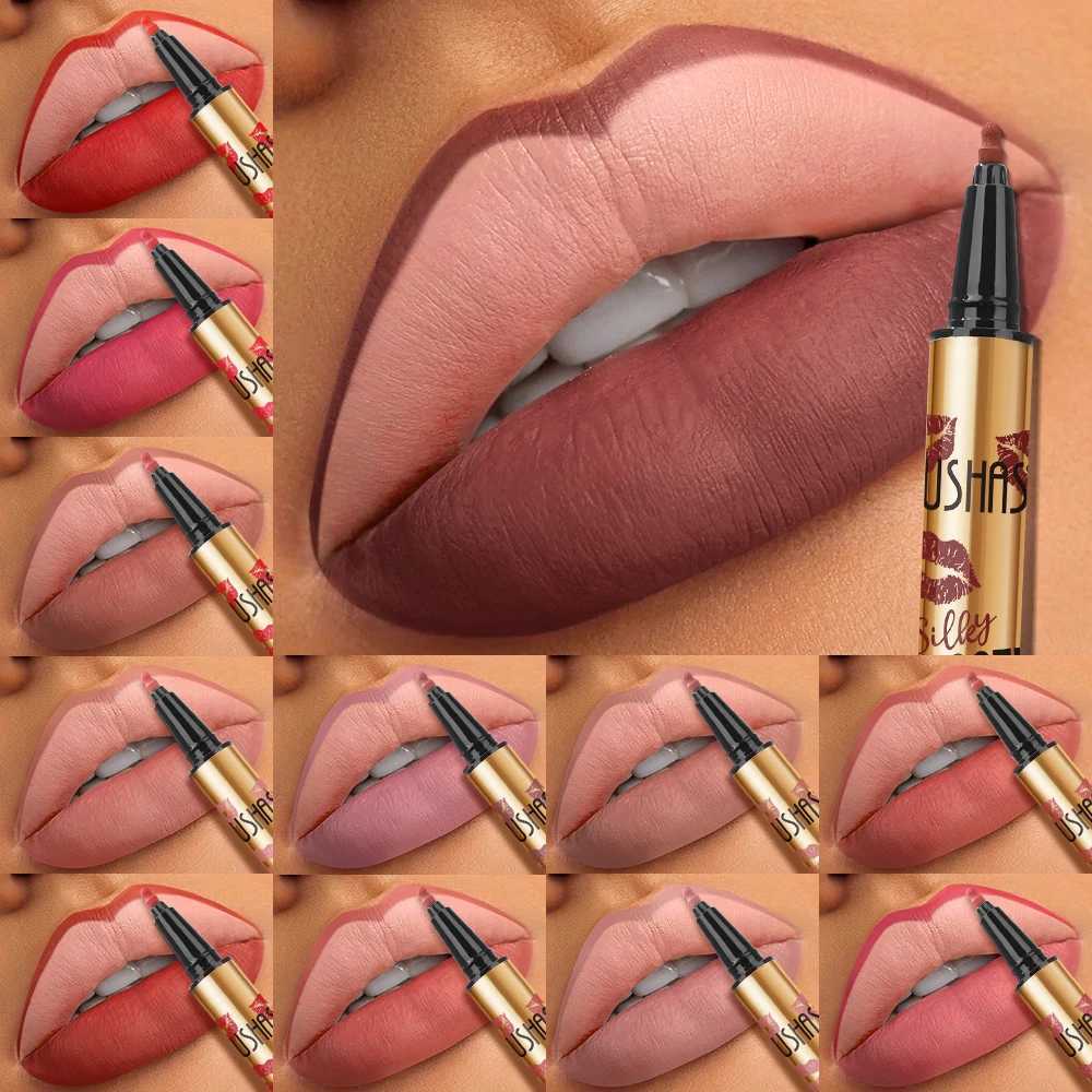 USHAS 12-color matte long-lasting lip liner waterproof sweatproof easy to color long-lasting non-stick cup lipstick pencil G251218-image-1088873788