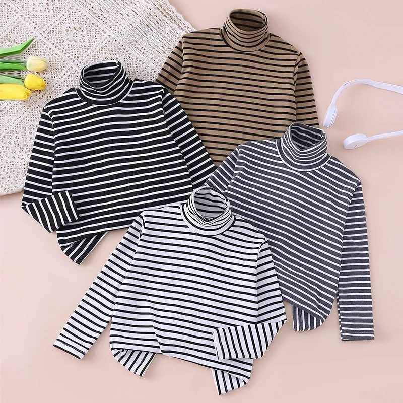 Autumn And Winter Childrens Fashion Striped High Neck Long Sleeved Base Shirt Boys Casual Sports Top Girls Versatile Warm T C251218-image-1088918321