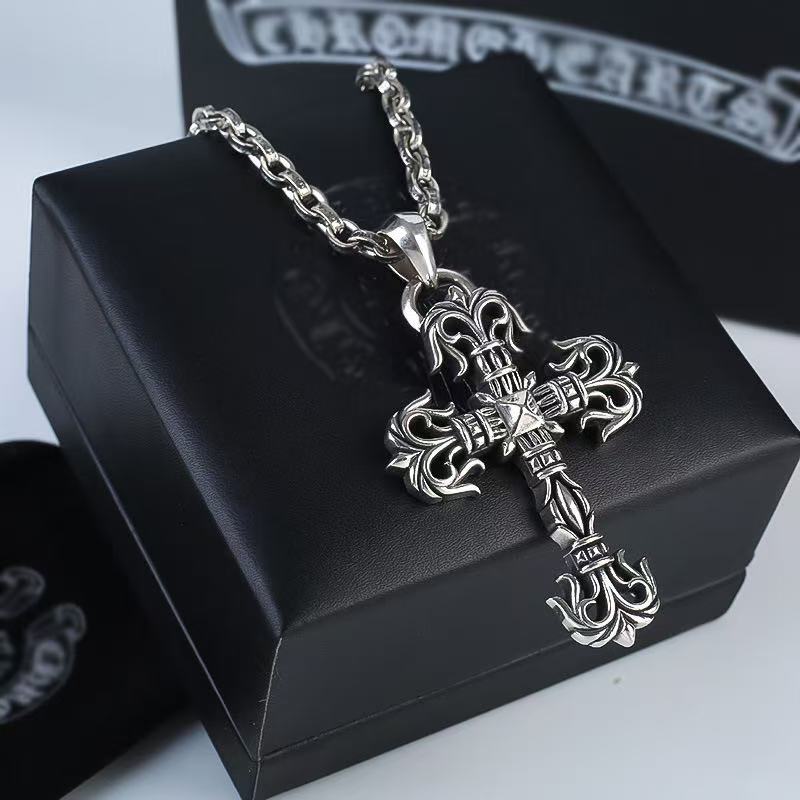 Mode Chrome Collier Designer Chrome Croix Colliers 925 Thai Argent Marque Audacieuse Lettre Crome Colliers Marque Fleur Pendentif Plaqué Chaîne F