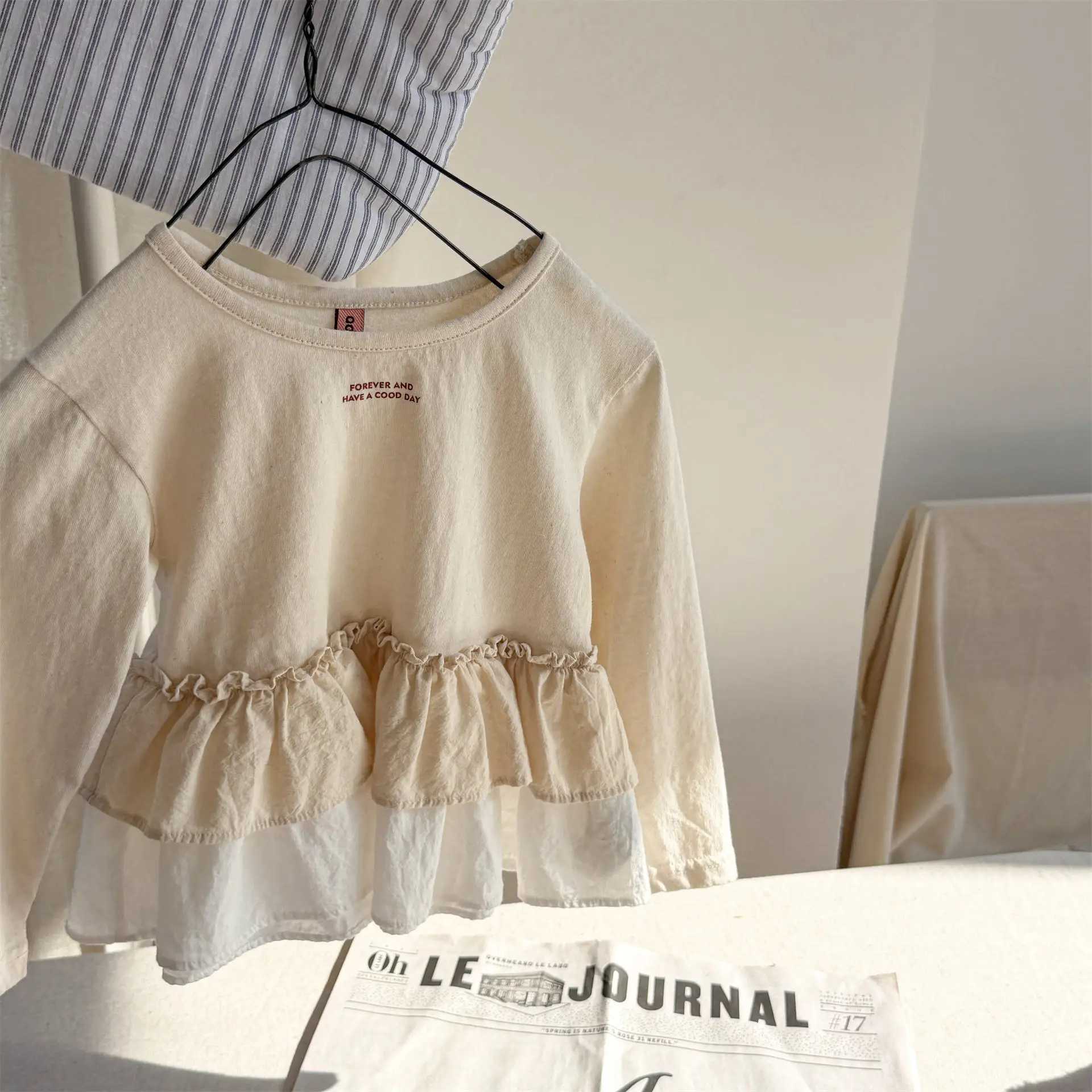 6907 Children T Shirt Autumn 2025 Korean Long-sleeved Baby Girls Bottoming Shirt Lace Patchwork Girls T Shirt Tops C251218-image-1088917776