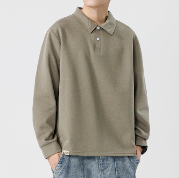 a414 Men Long-sleeved Autumn and Winter Heavy Loose Solid Color Lapel Youth Casual