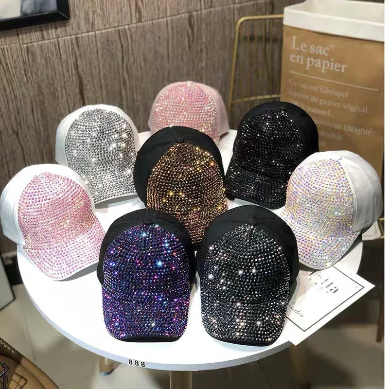 Womens Studded Rhinestone Baseball Cap Adjustable Sparkle Bling Sun Hat 251217