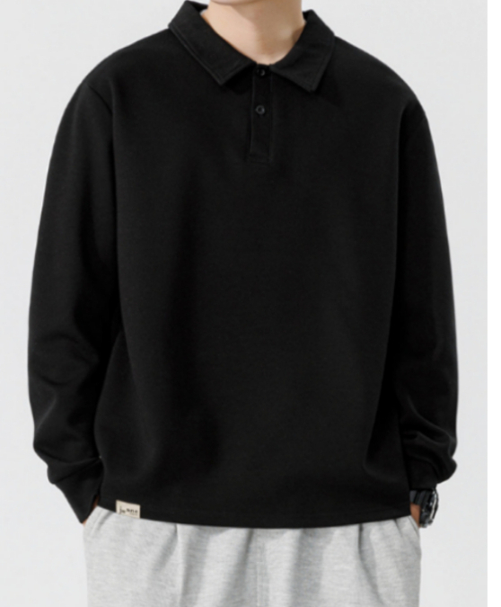 A394 Men Long-sleeved Autumn and Winter Heavy Loose Solid Color Lapel Youth Casual