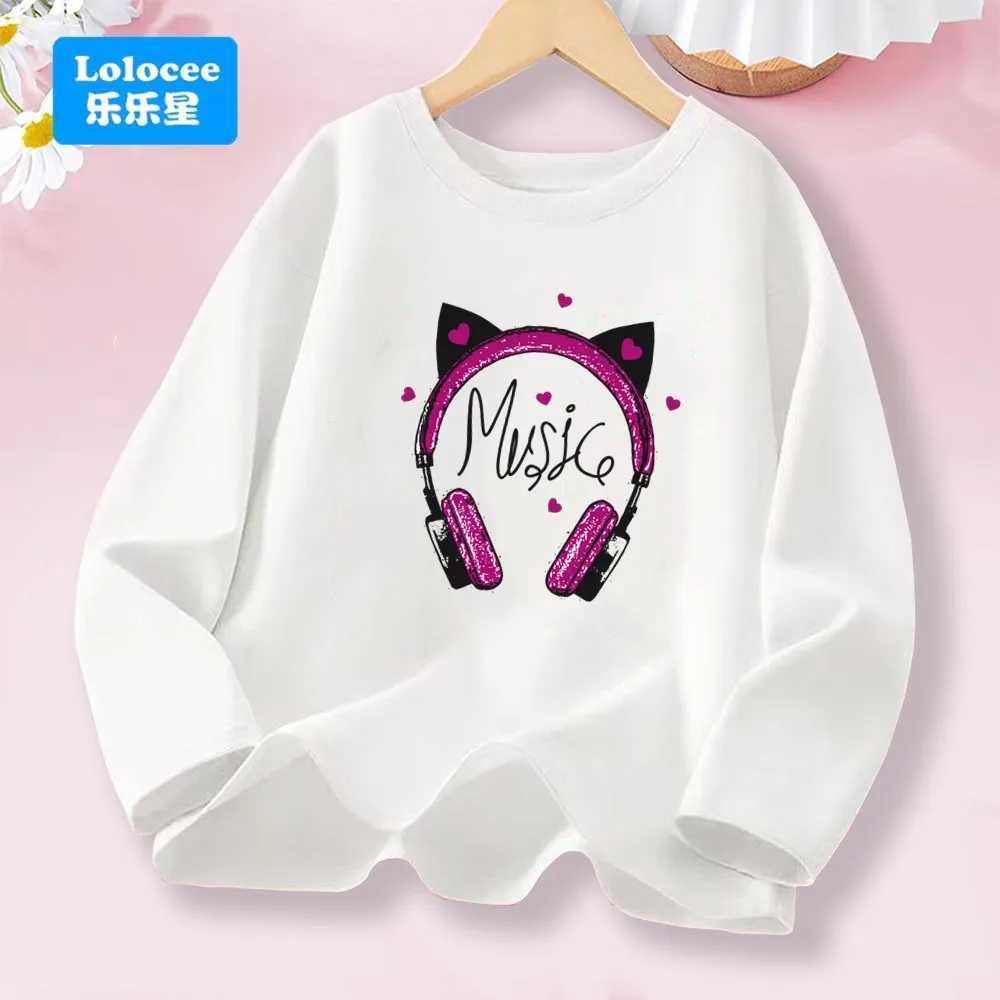 Lolocee Girls Music-Lover Cotton T-shirt Cute Cat Headphone Design Graphic Tops Casual Kids Fashion Long Sleeve Tee EJ01 C251218-image-1088918118