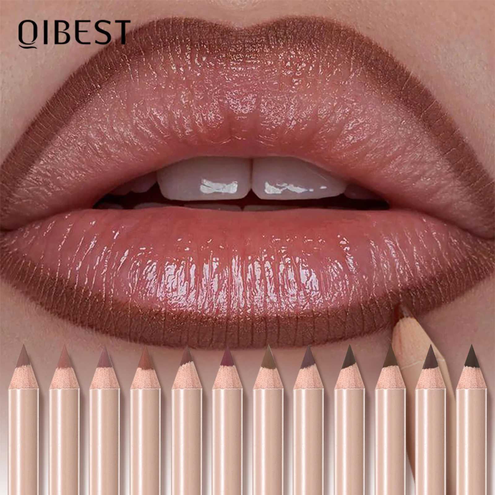 QIBEST 12-Color Natural Wood Matte Lipstick Lip Liner Set Nude Long-Lasting Smudge-Proof Lip Liner Set G251218-image-1088876019