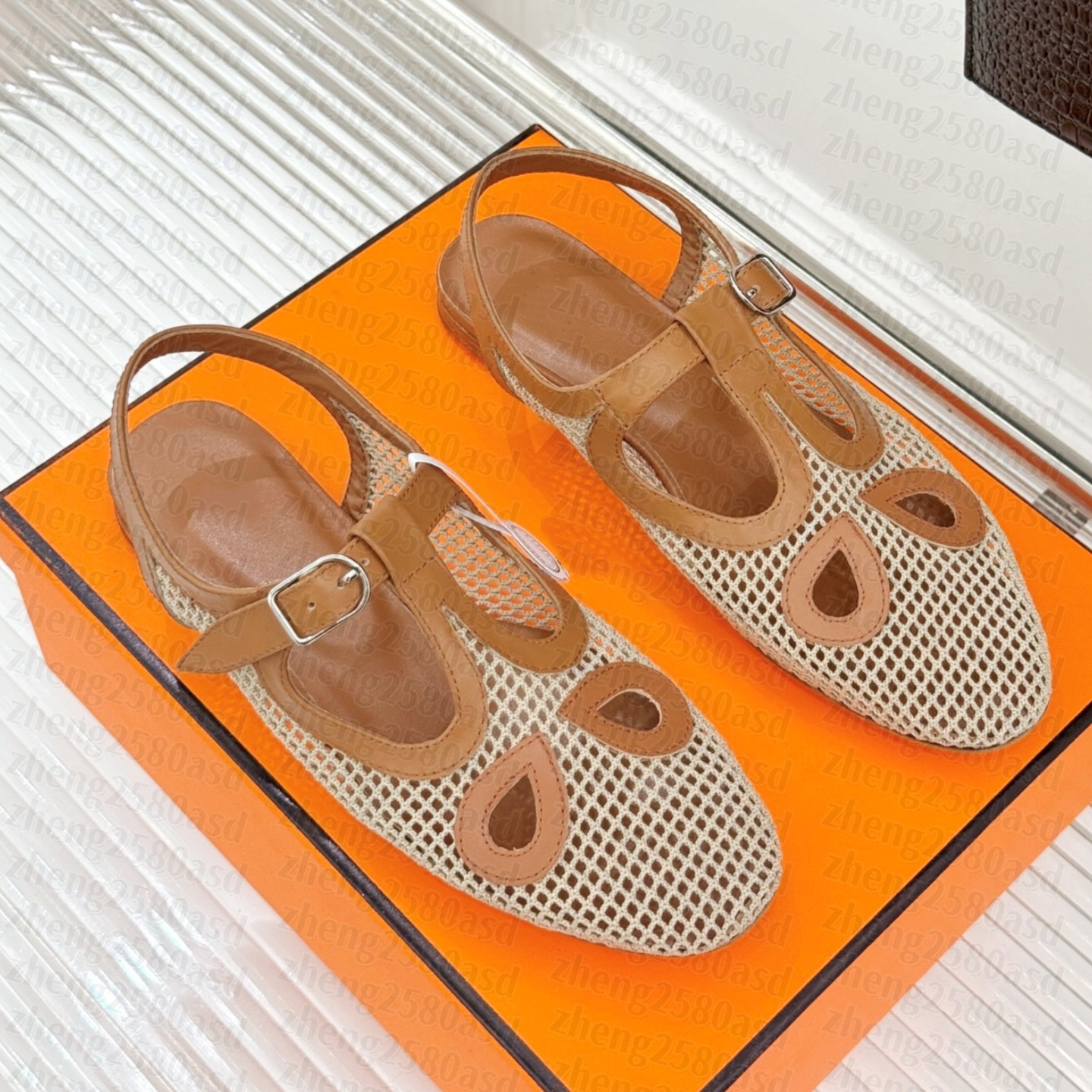 Lady Designer sandal Womens Mary Jane Ballet Flat shoe Mule slide Summer mesh leather Loafers Moccasins beach slipper Luxury sandale casual travel t