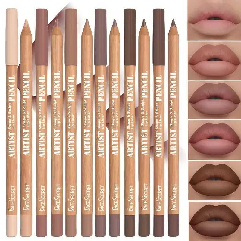 Face Secret 3pcs/Set Coffee Tones Beige Matte Lip Liner WaterproofLong-Lasting Velvet Smooth Natural Soft Pencil Lipstick G251218-image-1088874555