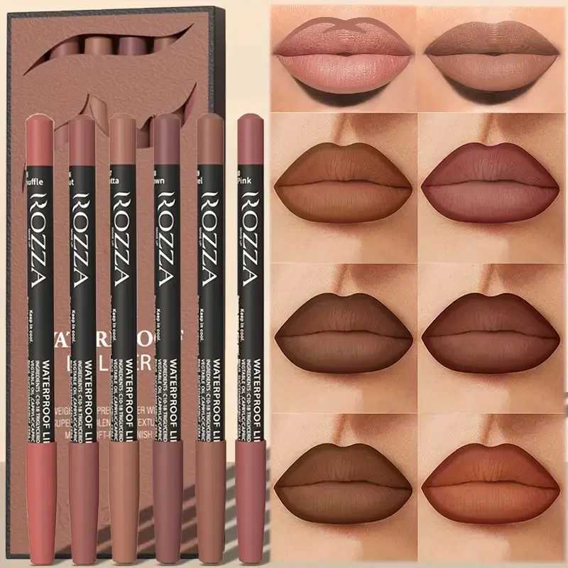 Rozza Nude Lip Liner Set - Water-Resistant Matte Finish Crayon Lip Pencils with SqualaneNon-Smudgingin Berry Coral Shades G251218-image-1088874873