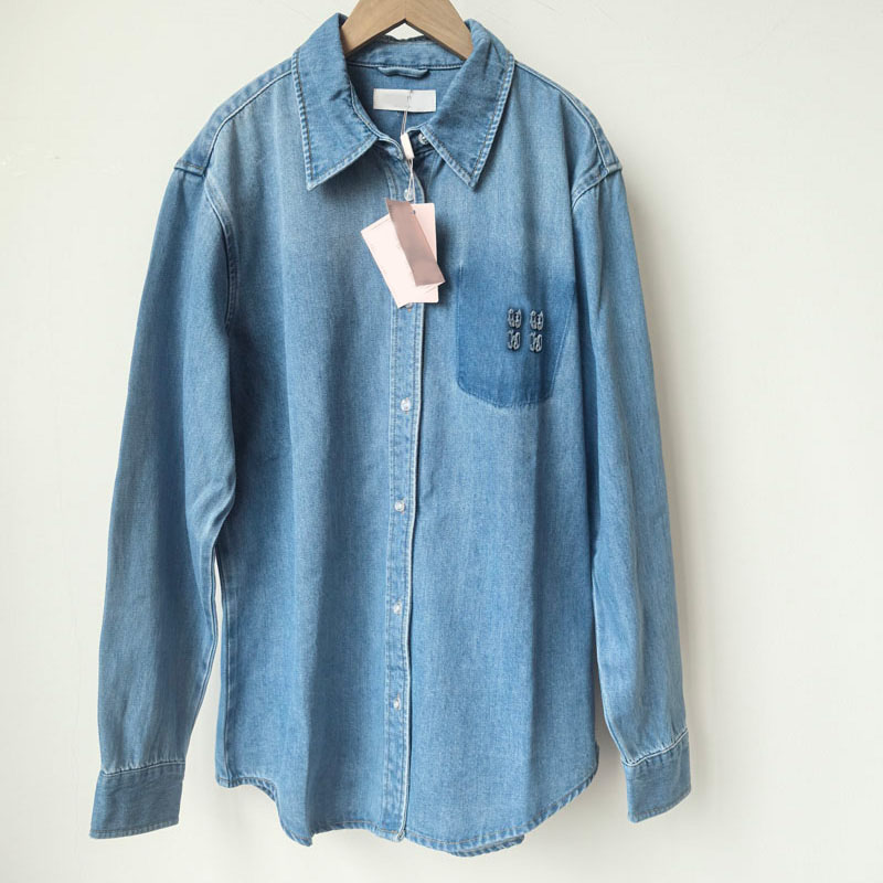 Marque Lettres Femmes Denim Chemises Designer Classique Casual Manches Longues Jean Blouse Printemps Eté Voyage Vacances Lâche Chemise Tops
