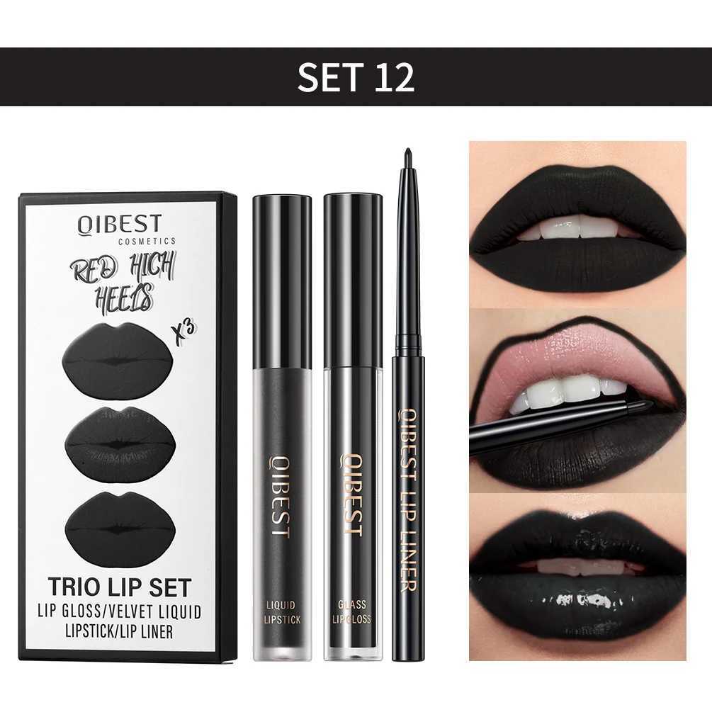 3pcs Matte Liquid LipstickLip Liner Set Lip Glaze Makeup Nude Black Red Velvet Lip Gloss Long Lasting Lip Tint Cosmetics Kits G251218-image-1088877337