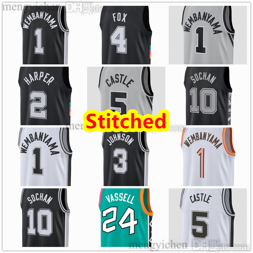 Stitched Men's Basketball Jersey Victor 1 Wembanyama Devin 24 Vassell Dylan 2 Harper Keldon 3 Johnson Stephon 5 Castle De'Aaron 4 Fox T