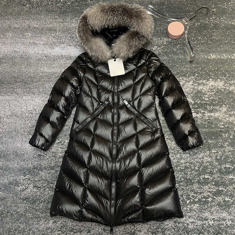 Fulmarus mode fourrure à capuche femmes longue doudoune bras badge femme doudoune hiver extérieur chaud manteau doudoune taille 1-4