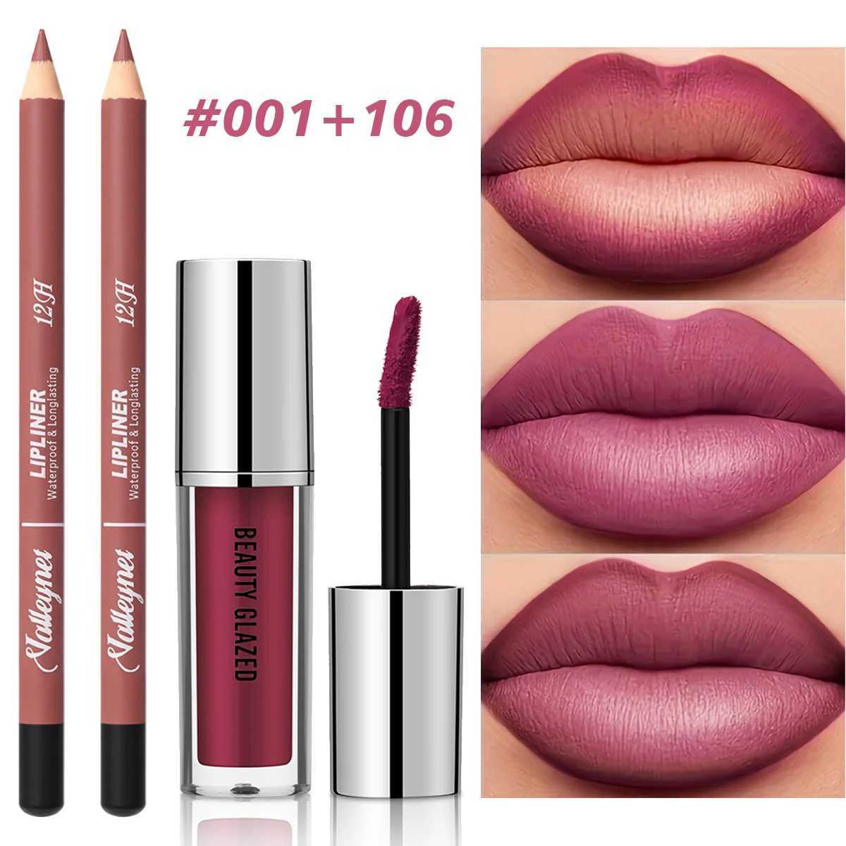 2Pcs/Set Lip Liner Lipstick Pink Brown and Purple Long-lasting Matte Waterproof and Easy to Apply Create Daily Makeup G251218-image-1088874524