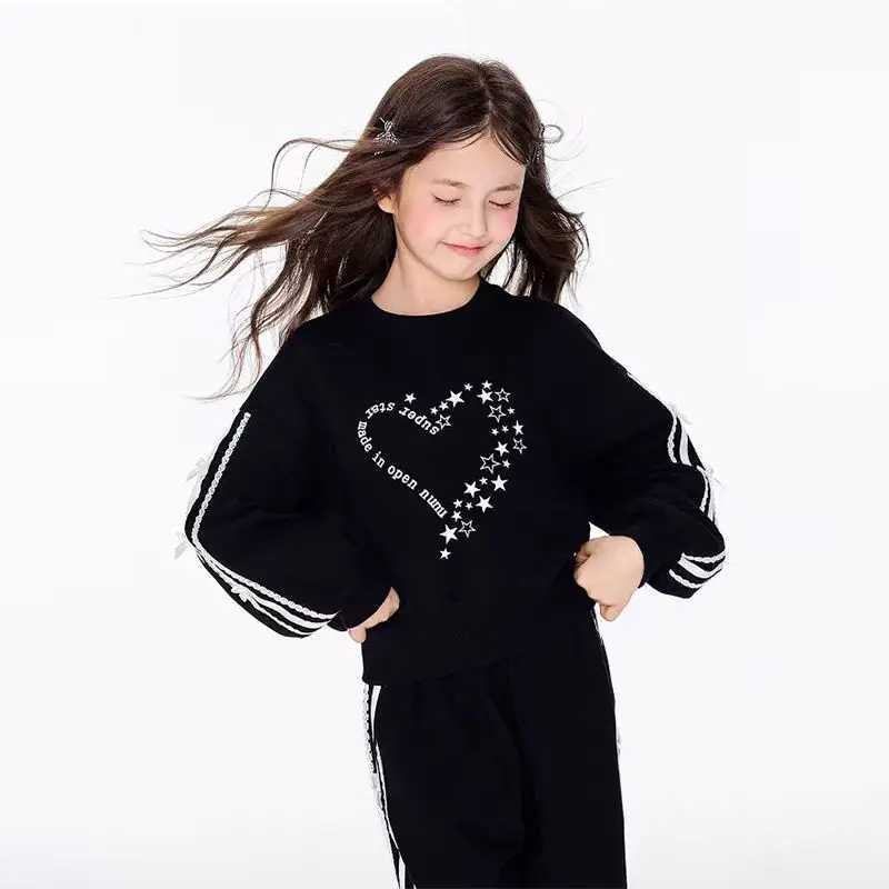 Girls Autumn Spring New Fashion Simple 2pcs Long Sleeved SweatshirtsPants Suits 6-14 Years Teenage Kids Outfits Clothes Sets C251218-image-1088917752