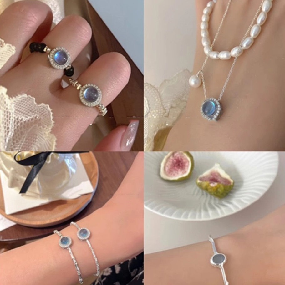 luxury bracelet jewelry woman silver bracelet aquamarine natural freshwater pearl ring bracelet necklace set suitable for all occasions high fash-image-1088914773