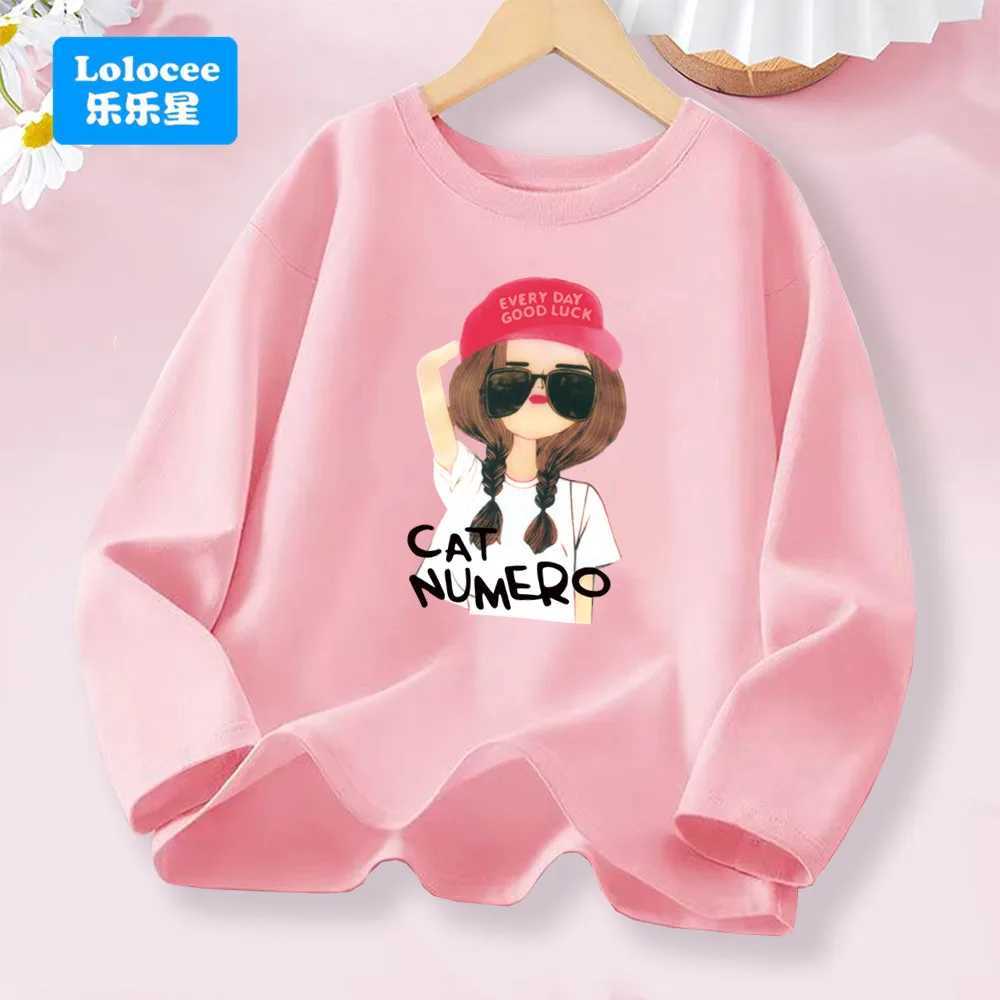 Lolocee Girls Long Sleeve Top - Cool Girl in Red Hat Graphic Fashion Tops Spring Autumn Soft Cotton Clothes for Kids 3-14years C251218-image-1088917917