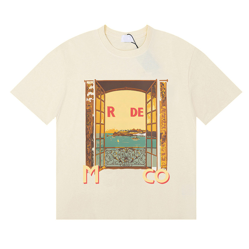 rhudemen t shirt designer tshirts men Graphic Letter Print Short Sleeve Premium Cotton Tees Men Women T Shirts rhudetee Shirts Summer Beach Letter M