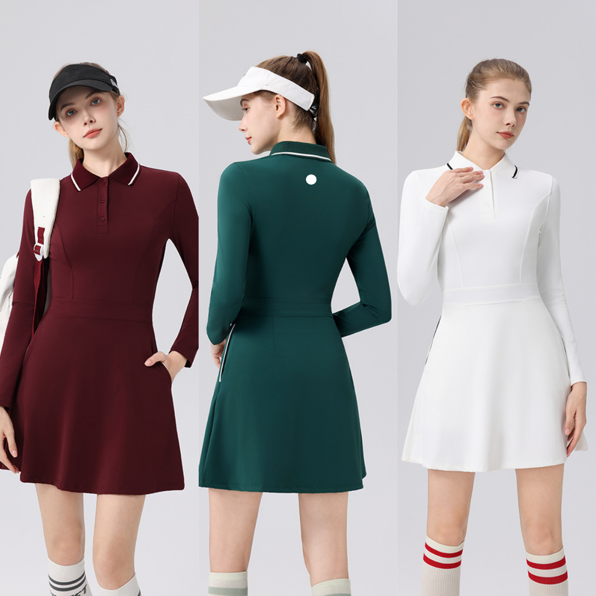Robe de Yoga pour femmes, tenue de Tennis, manches longues, Polo, col côtelé, poches des deux côtés, Slim Joker, costume, UU-L5641