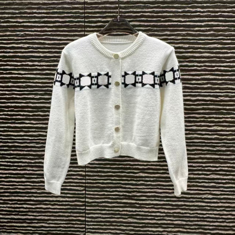 CC Jacket Designer Cardigan Women Sweater Top Round Neck Black White Striped Bow Cc coats Sweater Luxury Woman Knitted Versatile Casual Woman 2d5