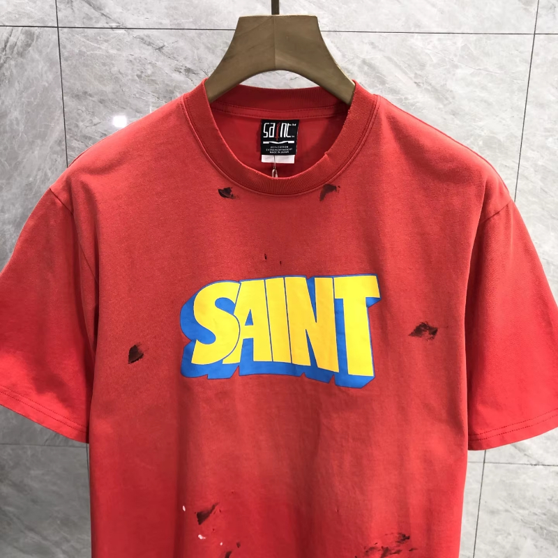 Washed Red Graffiti T-Shirt Men Women Best Quality Summer Style Top T Shirt Tee Tops