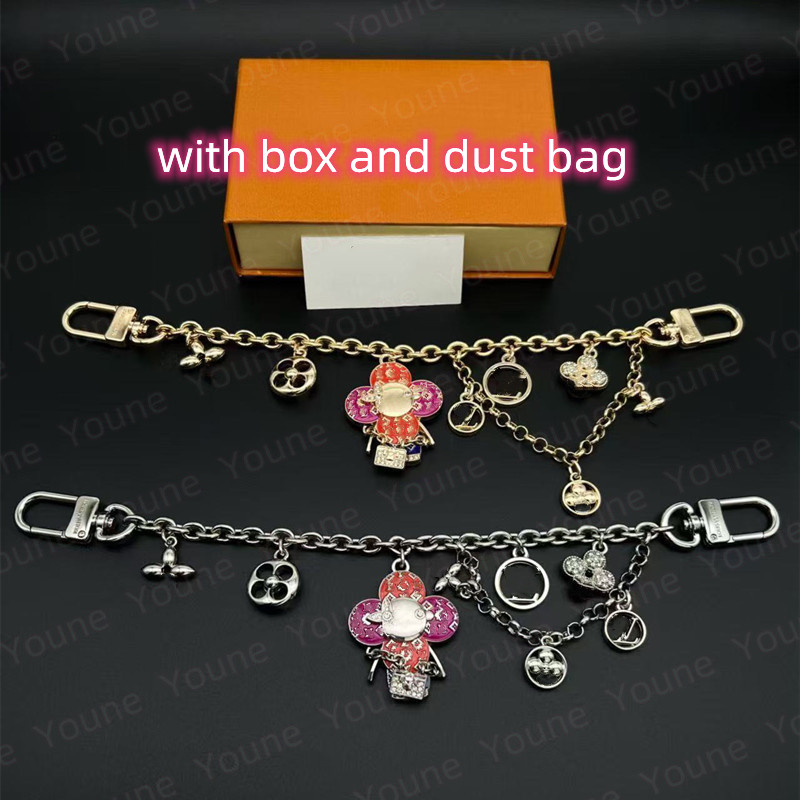 Vivie Strass Bag Charm key chain card holder luxury keychain designer bag charm four leaves flower gold color keyrings pendant luxury handbag orname