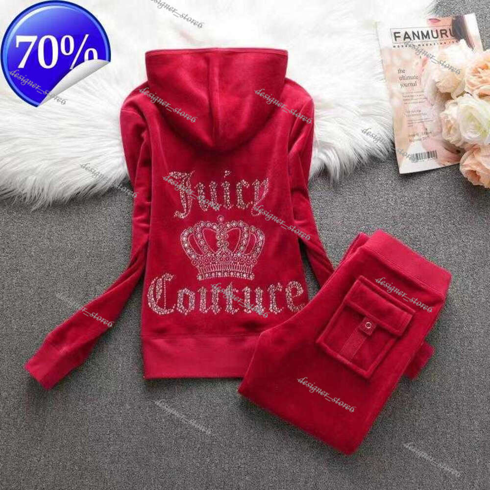 Juicy Coutures Tracksuit Velour Two Suit Spring Autumn Women Y2k Vintage Multi Color Hoodie Rhinestone Letter Print Sweatshirt Outdoor Jogging Juicy