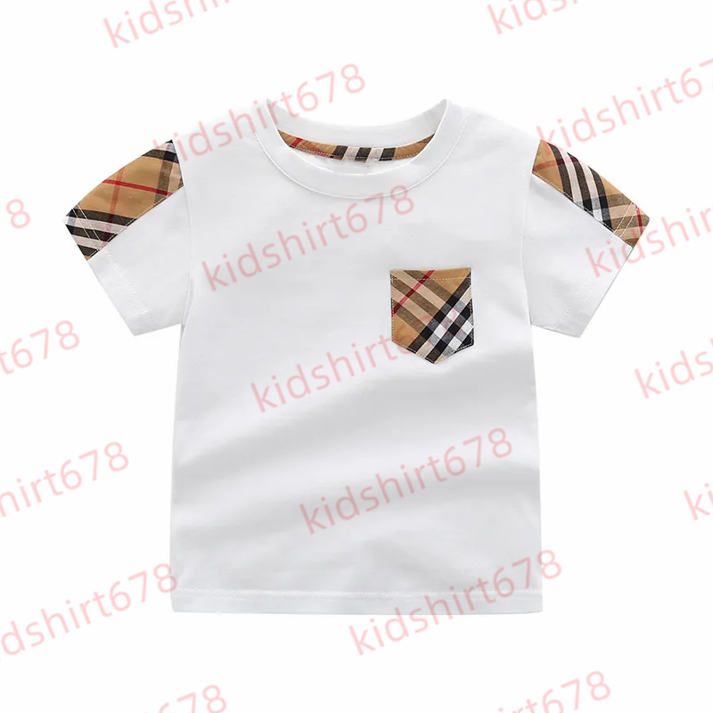 Luxury Designer Tshirts B grid print Summer round neck breathable Cotton Outdoor Leisure kids tracksuit Gentleman Style Casual Tops Tees Boy Shirts