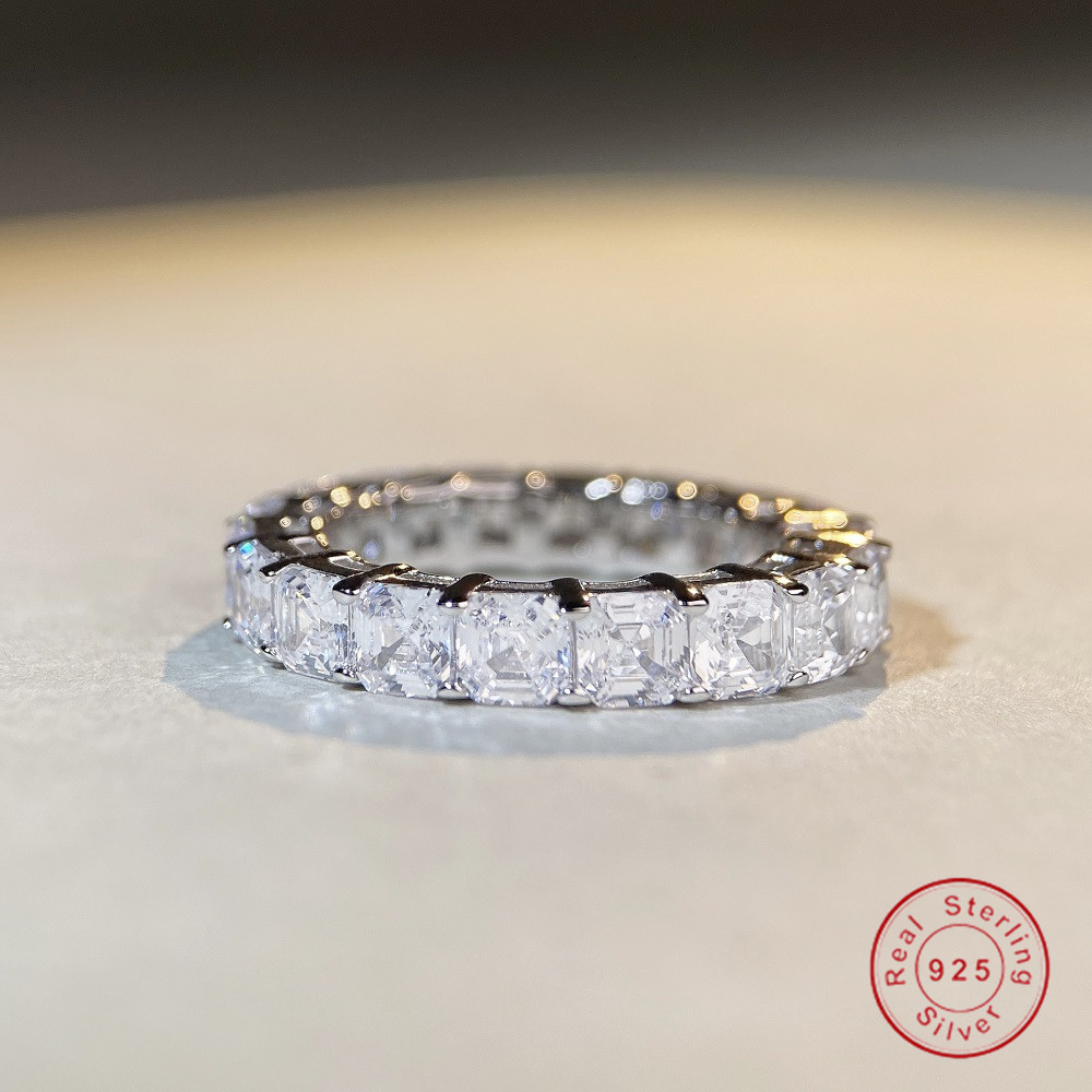Chouco Sparkli Stackable Weddi Ris Luxury Jewelry Genuine 100% 925 Sterli Silver Asscher Cut White 7A Zircon CZ Diamond Gemstones Party Women Bride
