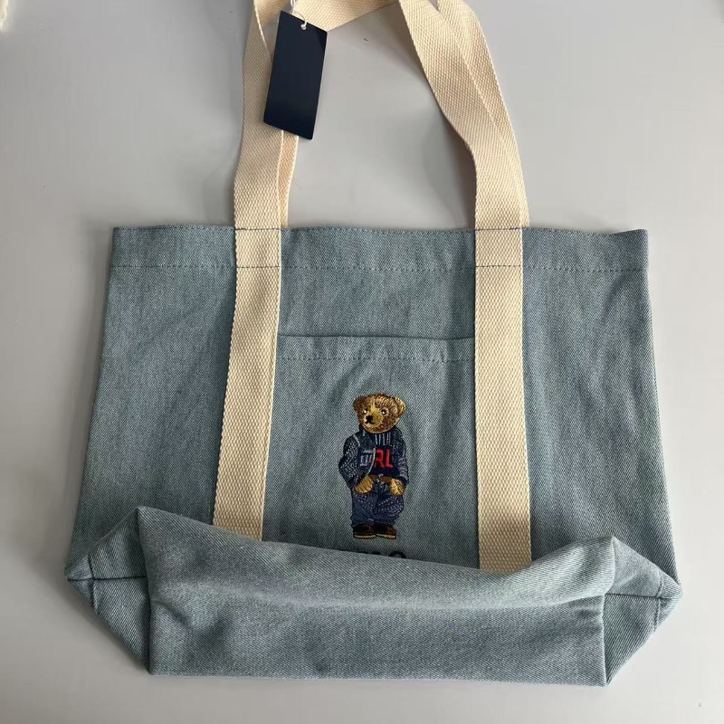 Petit ours brodé toile Shopping sac fourre-tout décontracté grande capacité sac à main à bandoulière unique
