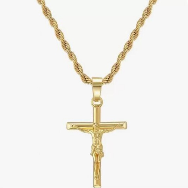Collier avec pendentif croix en or véritable 24 carats, chaîne en or pour hommes/femmes, bijoux religieux et chrétien, cadeaux de noël