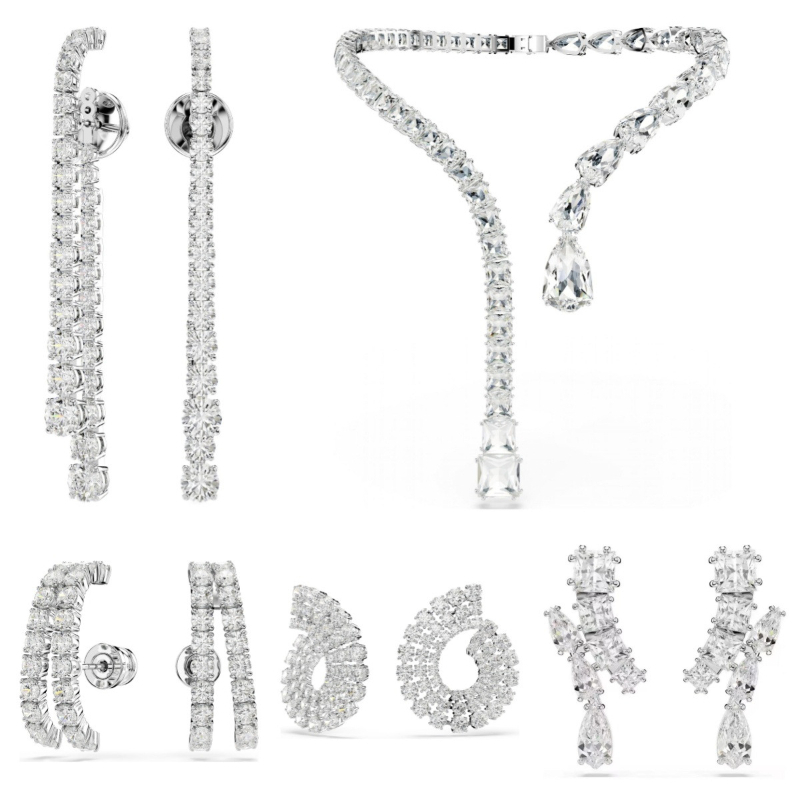 Luxury white shine austria crystal drop designer tassel necklace earrings stud bracelet for women top grade charm shining cz zircon earring ear ring